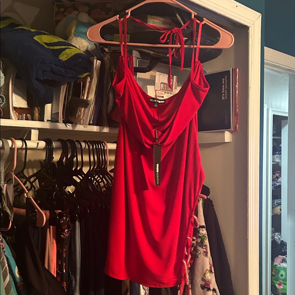 Fashion Nova Vibrant Red Cowl Neck Dress